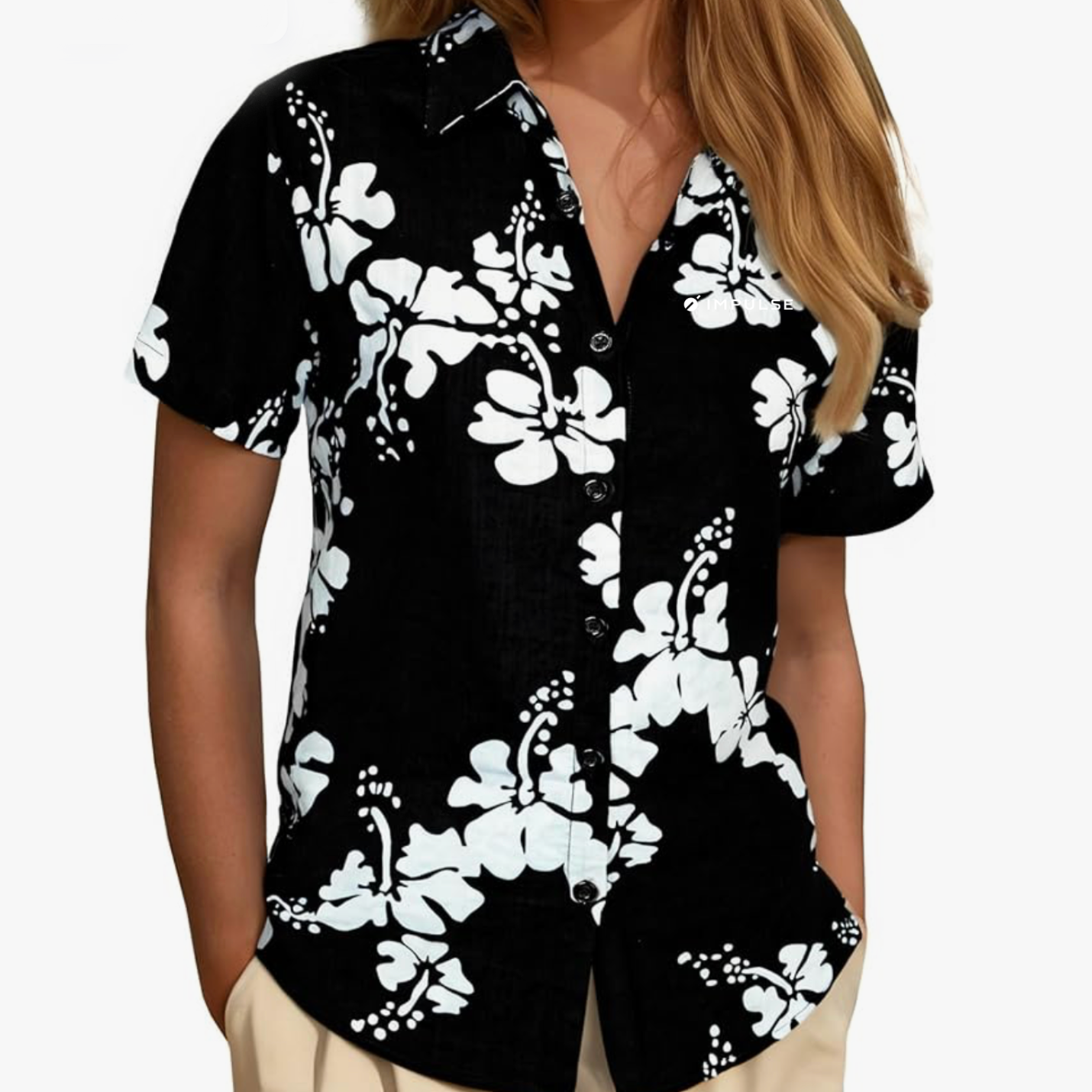 Black Floral Women's Hawaiian Shirt